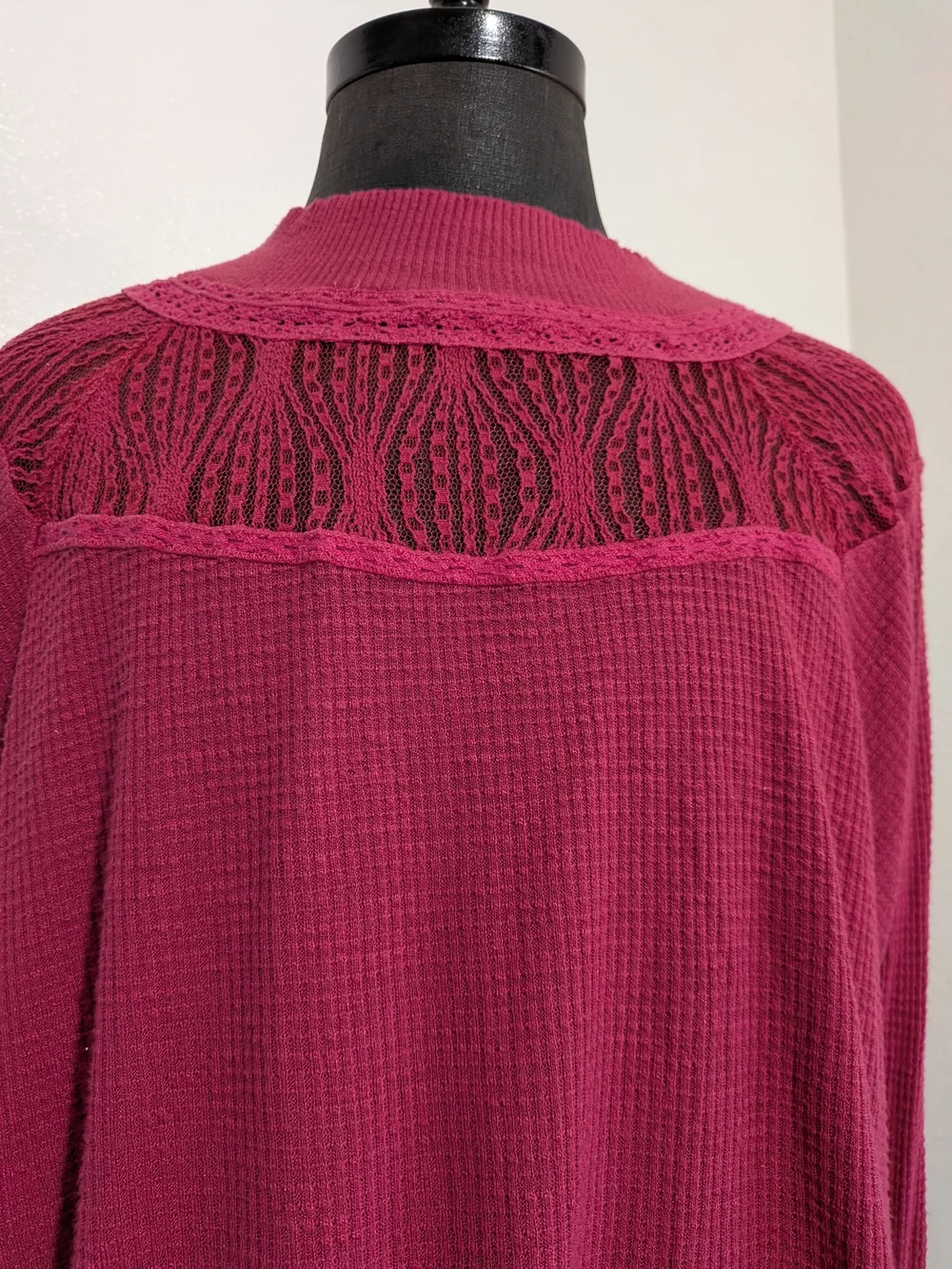 Free People Spring Valley Thermal Top in Cochineal Pink Lace Yoke Size Small